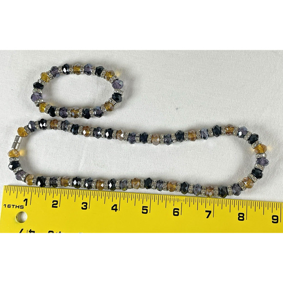 Artisan Made Faceted Beaded Necklace Bracelet Black Purple Silver Yellow Gold - Picture 6 of 7